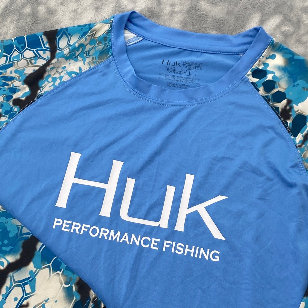 Huk Mens Kryptek Obskura Camo Long Sleeve Performance Fishing Shirt Large Blue